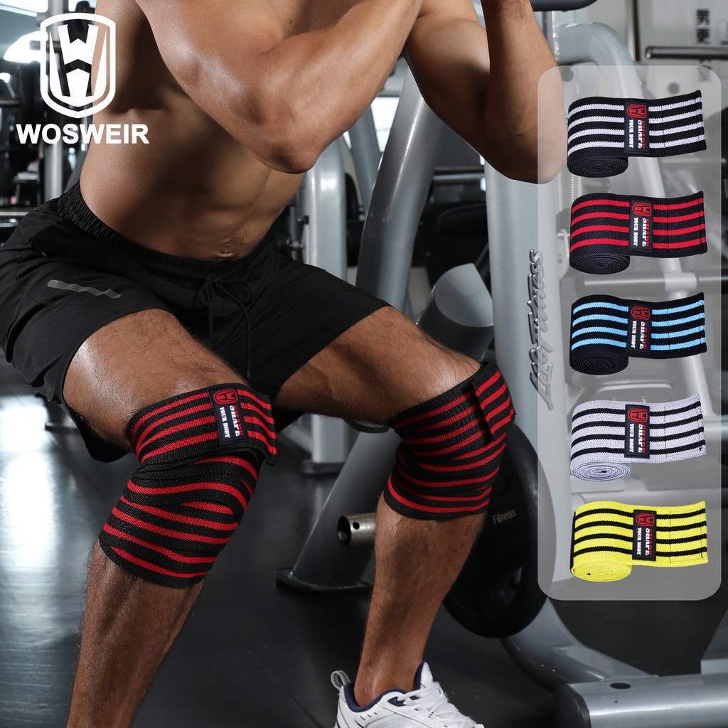 Wosweir 2 PCS ยกน้ําหนักผ้าพันแผลยืดหยุ่น Kneepad อุปกรณ์ป้องกันเข่า Wraps สนับสนุนรั้งสําหรับ Gym ฟิตเนสออกกําลังกาย