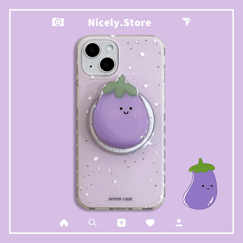 มะเขือยาวน่ารัก Love Heart กรอบแม่เหล็กชาร์จไร้สายผู้ถือขาตั้งเคสโทรศัพท์สําหรับ iPhone 16 15 14 13 12 Pro Max iPhone16 IMD Anti-scratch ฝาครอบปลอก