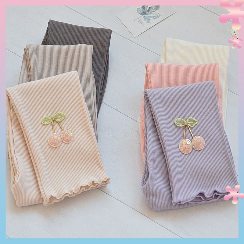 Girls' Ice Silk Glutinous Leggings Summer Thin Outer Wear Pants Fashionable Cartoon Vertical Stripes Children Trousers Baby Slim Fit
