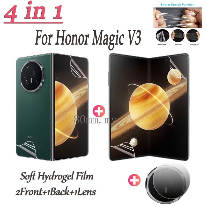 ฟิล์มไฮโดรเจล TPU 3 in1 สําหรับ Honor Magic V3/V2/RSR Porsche Design หน้า หลัง ด้านใน พร้อมฟิล์มกันรอยกล้อง