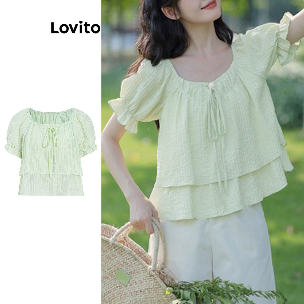 Lovito เสื้อเบลาส์เลเยอร์ธรรมดาสำหรับผู้หญิง L99ED304