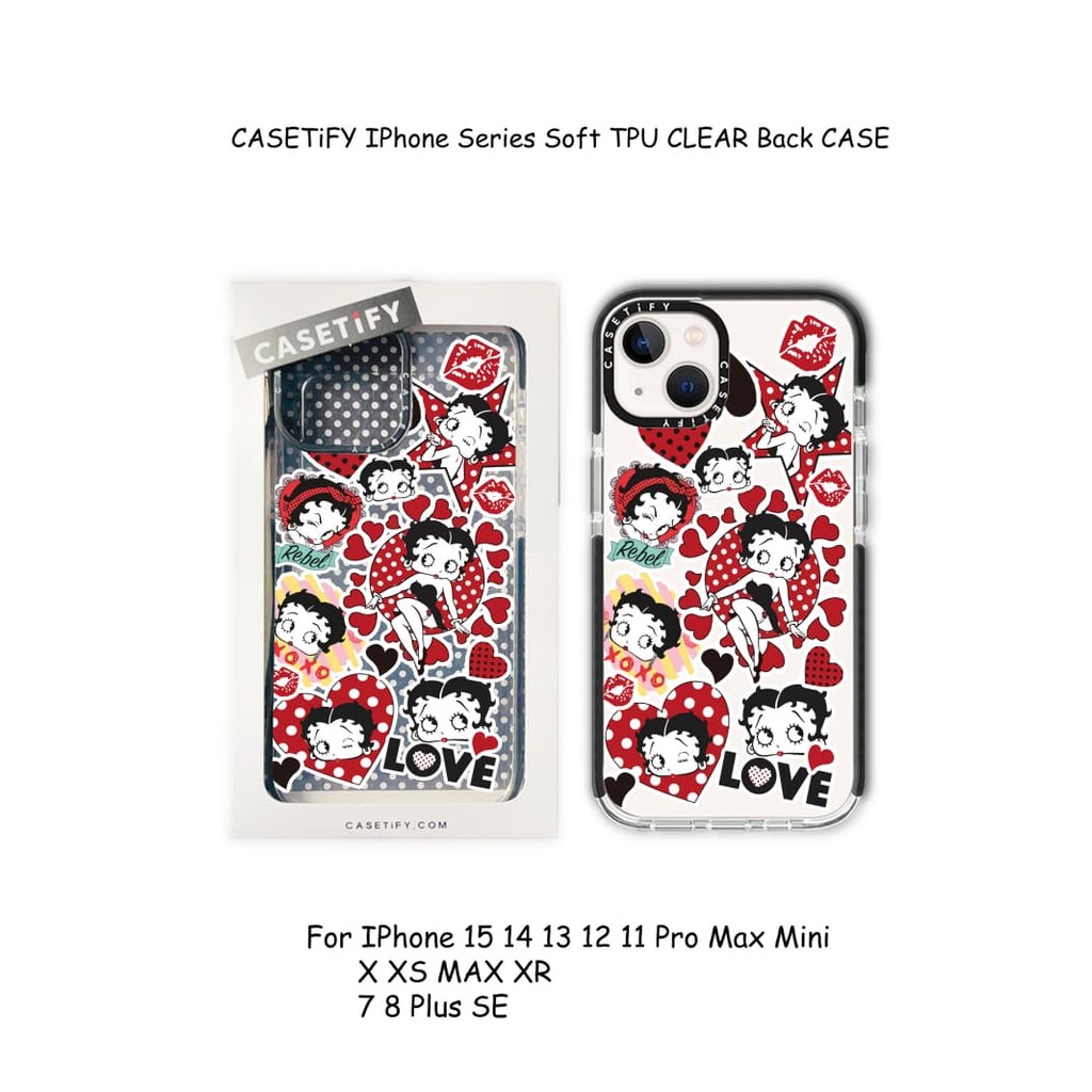 Betty Boop CASE CASETiFY IPhone Series Soft TPU CLEAR Back CASE สําหรับ IPhone 16 15 14 13 12 11 Pro MAX 7 8 Plus X XS MAX XR MINI ของขวัญกล่องบรรจุภัณฑ์