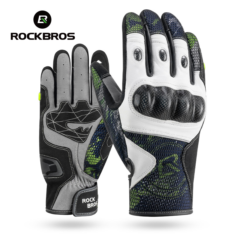 ROCKBROS ถุงมือรถจักรยานยนต์ป้องกันการกระแทกเต็มนิ้วขี่หน้าจอสัมผัสได้ระบายอากาศฤดูใบไม้ผลิฤดูใบไม้ร่วงมอเตอร์ถุงมือขี่จักรยานอุปก