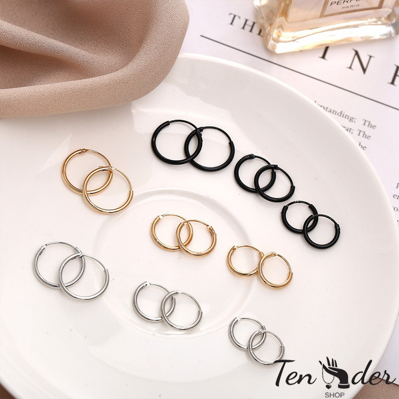 COD-ส่งเร็วจากไทย🎀ต่างหู Unisex ต่างหูสแตนเลสต่างหูเรียบง่ายต่างหูทรงกลมสีทึบ-Tender