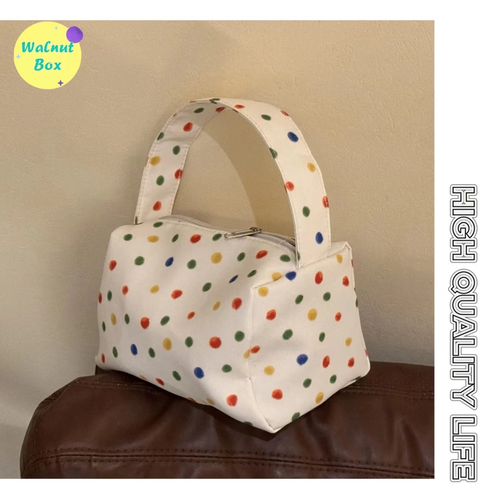 ใหม่สี Polka Dot Niche All-Match กระเป๋าเครื่องสําอาง High-End Feel ขนาดใหญ่-ความจุแบบพกพาแบบพกพากระเป๋าเก็บแบบพกพา