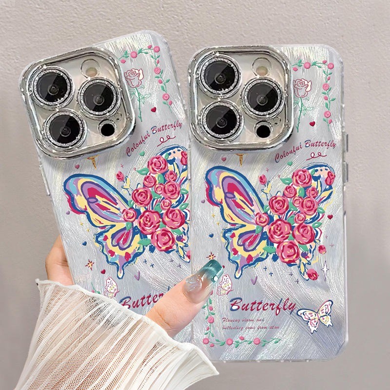 เคสไอโฟน16 15 14 13 12 11 Pro Max Case ทิวลิปพาสเทล ผีเสื้อ กันกระแทก Full Cover Compatible เคส iPhone X/XS, XR,7+,8Plus