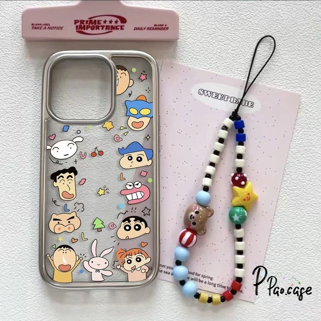 น่ารัก Crayon Shinchan สร้อยข้อมือเข้ากันได้ เคสไอโฟน 11 13 15 XR 14 12 Pro Max 8 7 Plus X XS MAX SE 2020 TPU อ่อนเคส