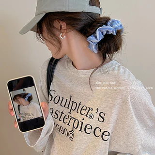 Vintage Blue Stripes Hair Rope หางม้า Scrunchies ผูกผมเครื่องประดับผม