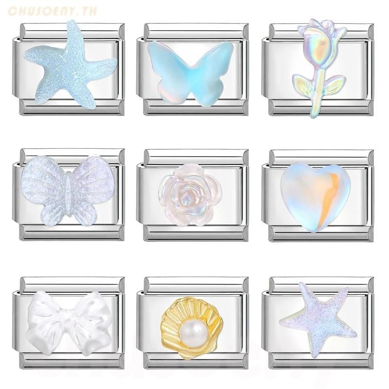 ยอดนิยมเลเซอร์สีทะเล Blingbling อิตาเลี่ยน Charm Links Fit 9 มม.สร้อยข้อมือสแตนเลสทําเครื่องประดับ