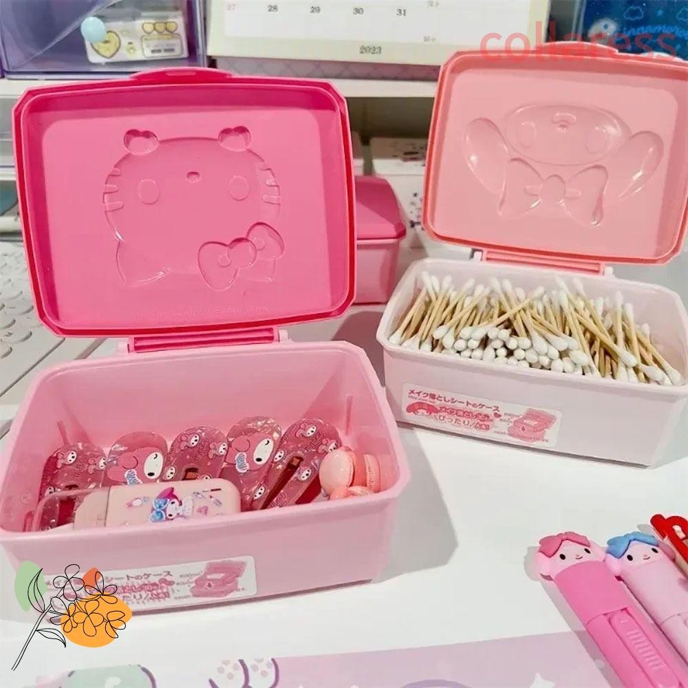 Collaress กล่องเครื่องประดับ 1 ชิ้น, ของขวัญเด็กผู้หญิงผ้าฝ้าย Swab กล่องเก็บของการ์ตูน, ทนทานอะนิเมะพลาสติก Kawaii Tabletop Organizer