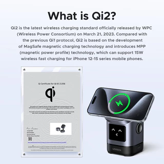 Ugreen Uno แท่นชาร์จไร้สายแม่เหล็ก 2 in 1 Magnetic Wireless Charger 25W Max Qi2 15W Max รุ่น 45775