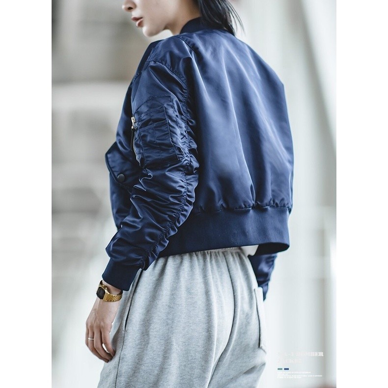 Retro 2025winter ใหม่ผู้หญิงอเมริกันคอ MA1 ผ้าฝ้าย warm solid สลัดโซ่นักบิน air force slim jacket — صورة 3
