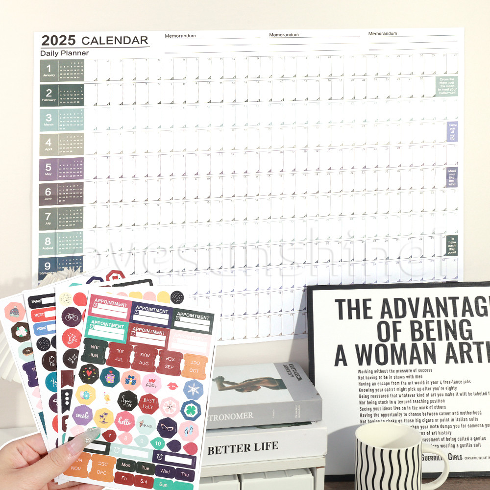 2025 Calendar Planner แผ่น - รายปี Planner Target List Schedule Organizer - สําหรับอุปกรณ์สํานักงาน 