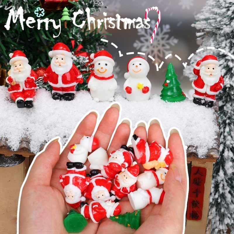 [3-5 วันมาถึง] 6ชิ้นซานตาคลอสตุ๊กตาสโนว์แมนเครื่องประดับ-สุขสันต์วันคริสต์มาสตุ๊กตารูปปั้น-การ์ตูนมินิไมโครภูมิทัศน์-ทําเองสก์ท็อปตกแต่งผลิตภัณฑ์-มินิเรซินงานฝีมื