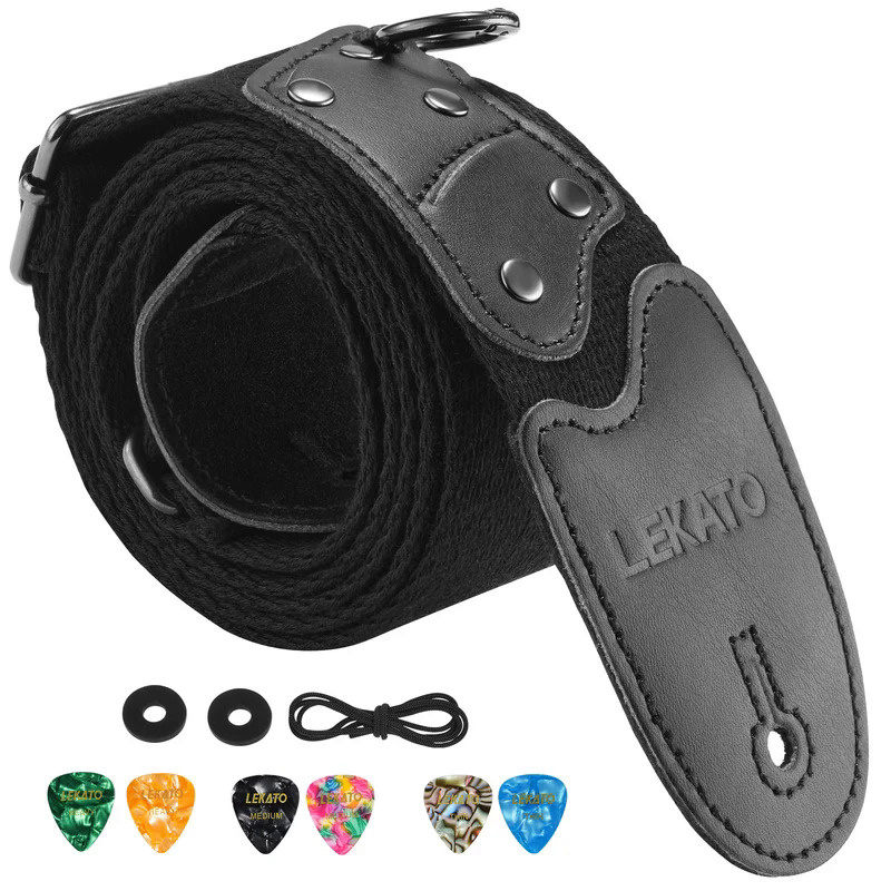 LEKATO LGS-11 Bass Guitar Strap for Electric Bass Acoustic Guitar Wide Bass Strap with Picks & Locks