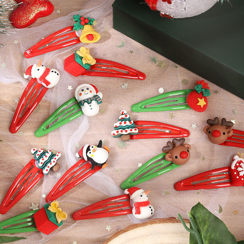 2pcs การ์ตูนต้นคริสต์มาส Santa กิ๊บติดผมสําหรับเด็กหญิง Elk น่ารัก Bell Hairpins อุปกรณ์เสริมผมคริสต์มาสของขวัญขายส่ง