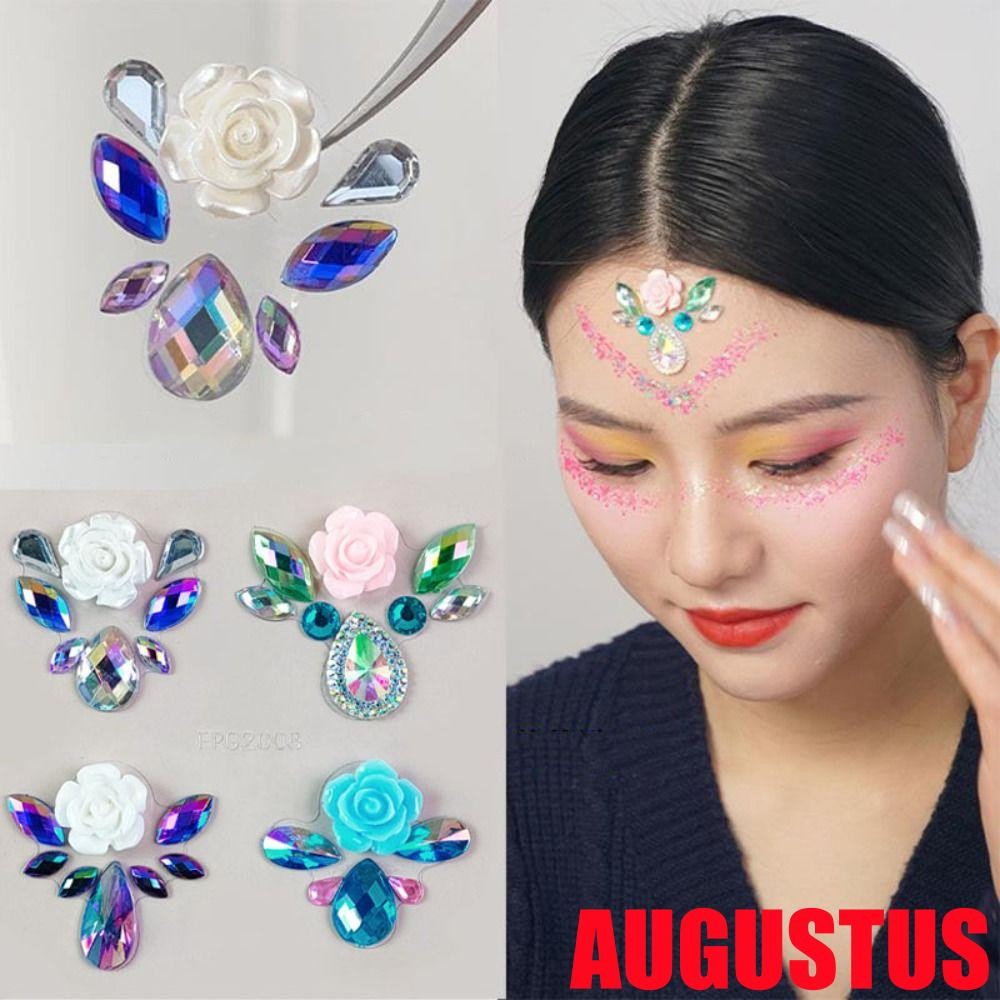 Augustus หน้าผาก Tattoo สติกเกอร์, 3D DIY Face Body Rhinestone สติกเกอร์, Hanfu Decor สีสัน Glitter แฟชั่นเด็กอัญมณีสติกเกอร์แต่งหน้าเครื่องมือ