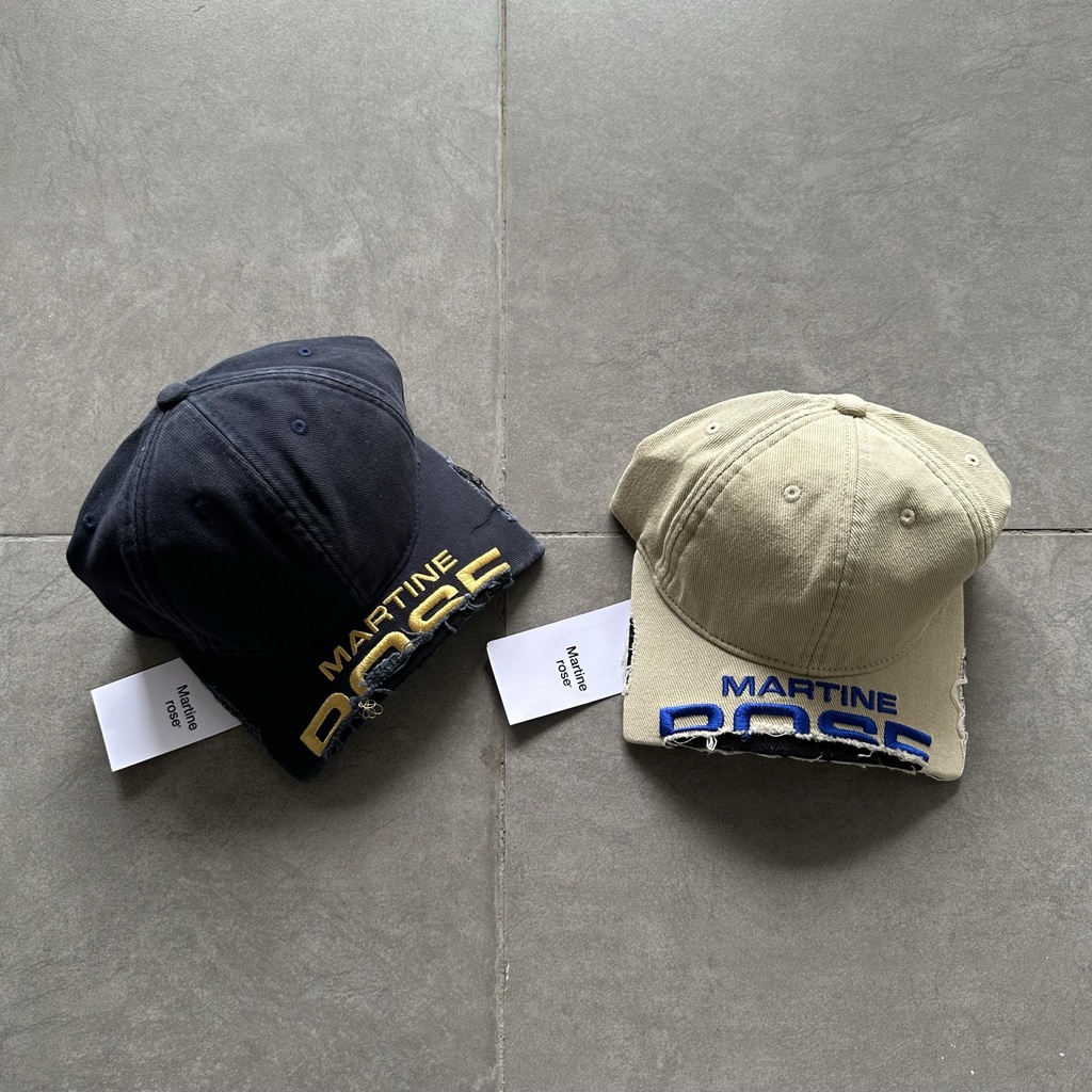Martine Rose ใหม่หัก Brim เย็บปักถักร้อยล้าง Old Vintage Blockbuster เบสบอลหมวกโดม Erosion Bend หมวก