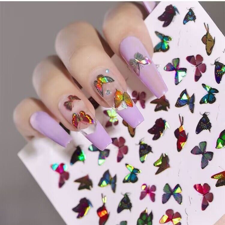 🍀 Nail Stickers Laser 3D Stereoscopic Butterfly Nail