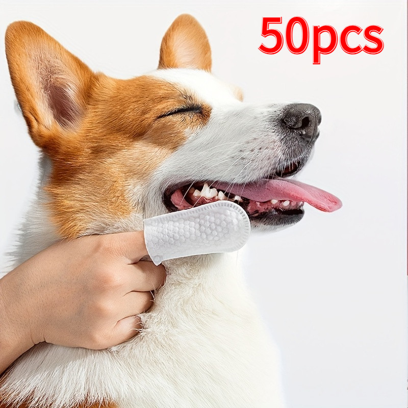 ชุดดูแลทันตกรรมสัตว์เลี้ยงอ่อนโยน 50 ชิ้น: แปรงนิ้วสําหรับสุนัขและแมว, การกําจัดทาร์ทาร์, ทําความสะอาดหู, สิ่งจําเป็นลมหายใจสดชื่น