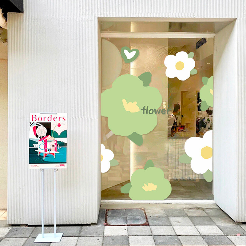 ผู้มีอิทธิพล ร้านค้าสติกเกอร์ประตูกระจกสดดอกไม้เล็กๆร้านหน้าต่างพีวีซีสติกเกอร์ไฟฟ้าสถิตสติ๊กเกอร์ติดผนังตะแกรงหน้าต่างกระจกวอลล์เปเปอร์ตกแต่งผนัง