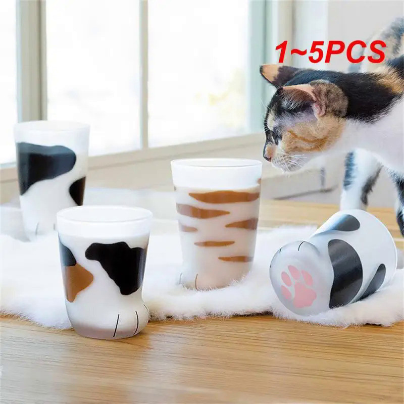 1~5PCS Cute Glass Cup Cat Feet Cups Cat Paw Shot Glass Novelty Cat Claw Glass Cups Funny Coffee Mugs
