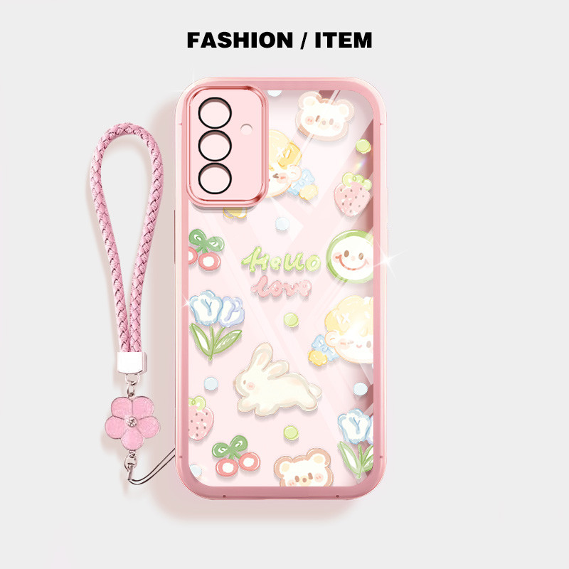 SAMSUNG น่ารักการ์ตูนเคสโทรศัพท์สําหรับsamsung Galaxy A55 A35 A25 A54 A34 A16 5G A15 A14 A13 4G 5G A24 A04S 4Gปลอกโปร่งใสฝาครอบป้องกันดอกไม้แขวนเชือก