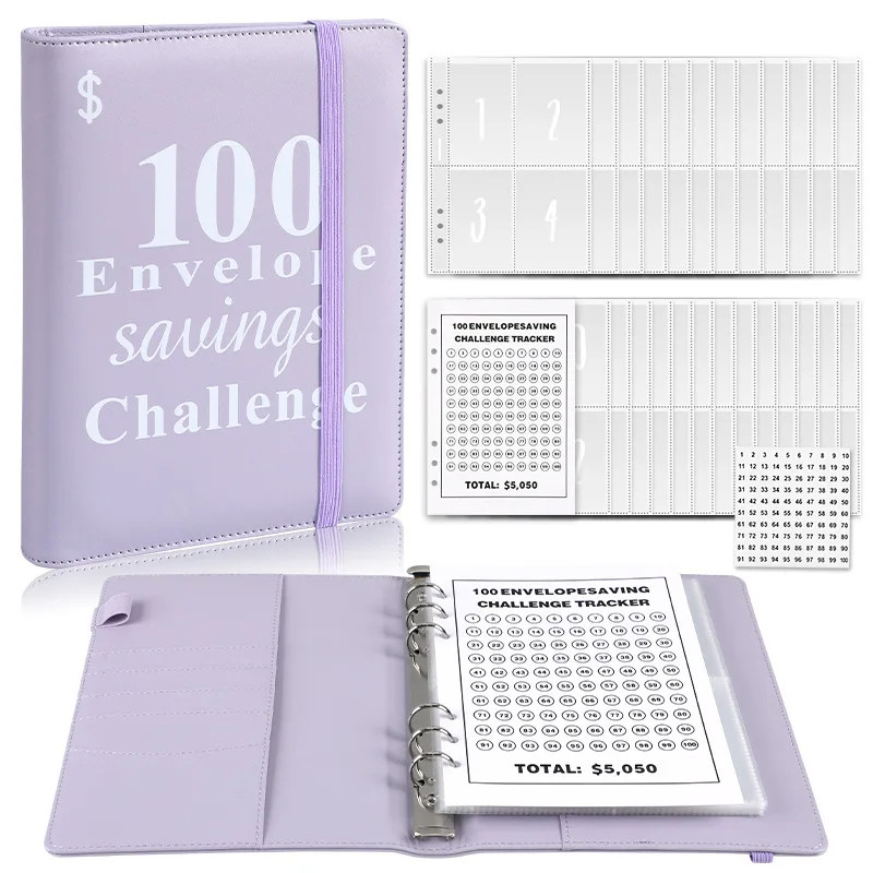 SALE100 Days Envelope Save Money and Stickers A5 Notebook Organizer Budget Binder พร้อมซองเงินสดประหยัด Challenge พิมพ์