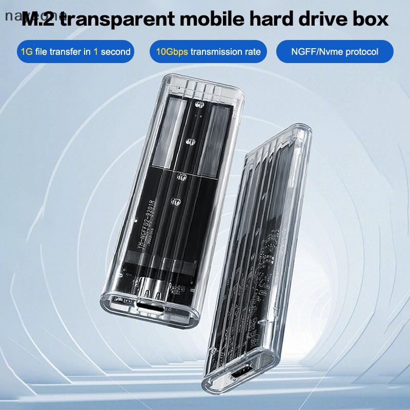 [NAY] M.2 NVME PCIe NGFF SATA Protocol Case Clear USB Type C 10Gbps PCI-E Transparent External Hard Disk Box Case For Laptop Phone EON