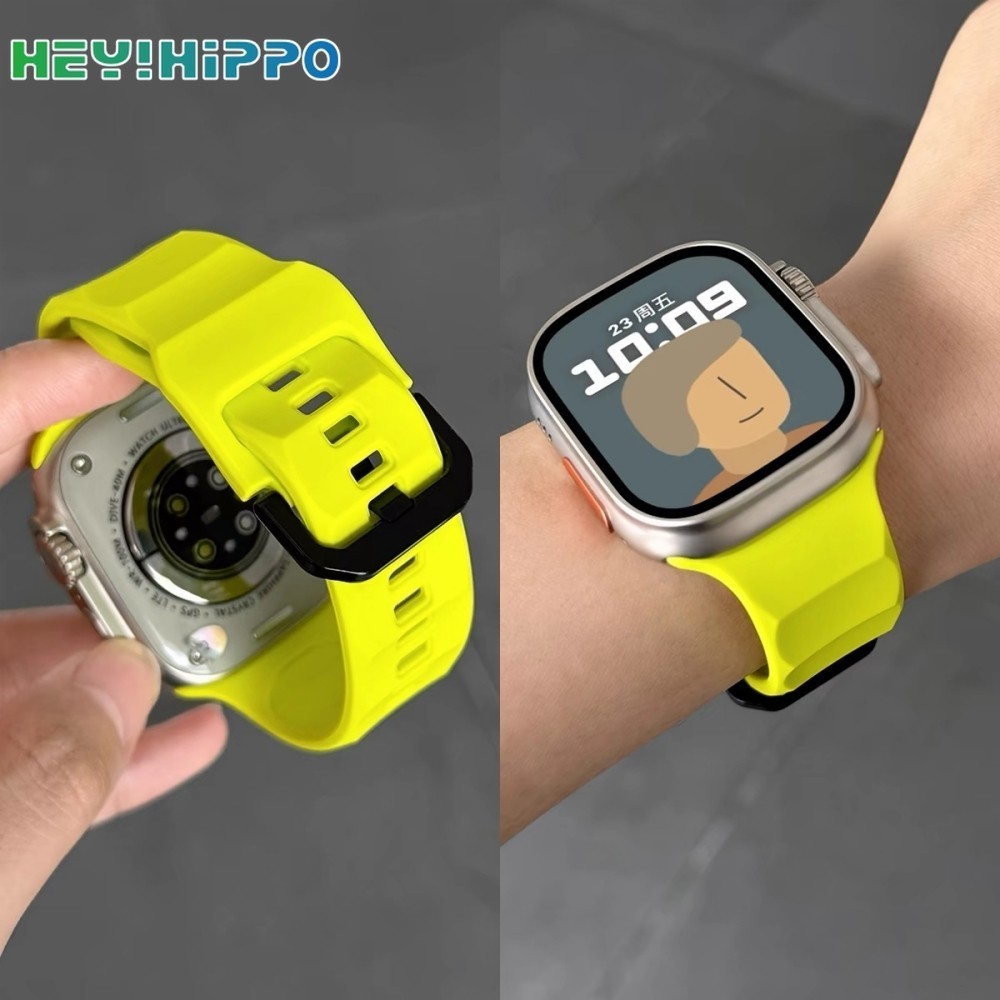 สายรัดกีฬาหัวเข็มขัดสีดําเหมาะสําหรับสมาร์ทวอทช์ซีรีส์ 10/9/8/7/6/SE/5/4 สายรัดดีไซน์ลายคลื่นเหมาะสําหรับ iwatch 49/46/45/44/42/41/40/438/8mm