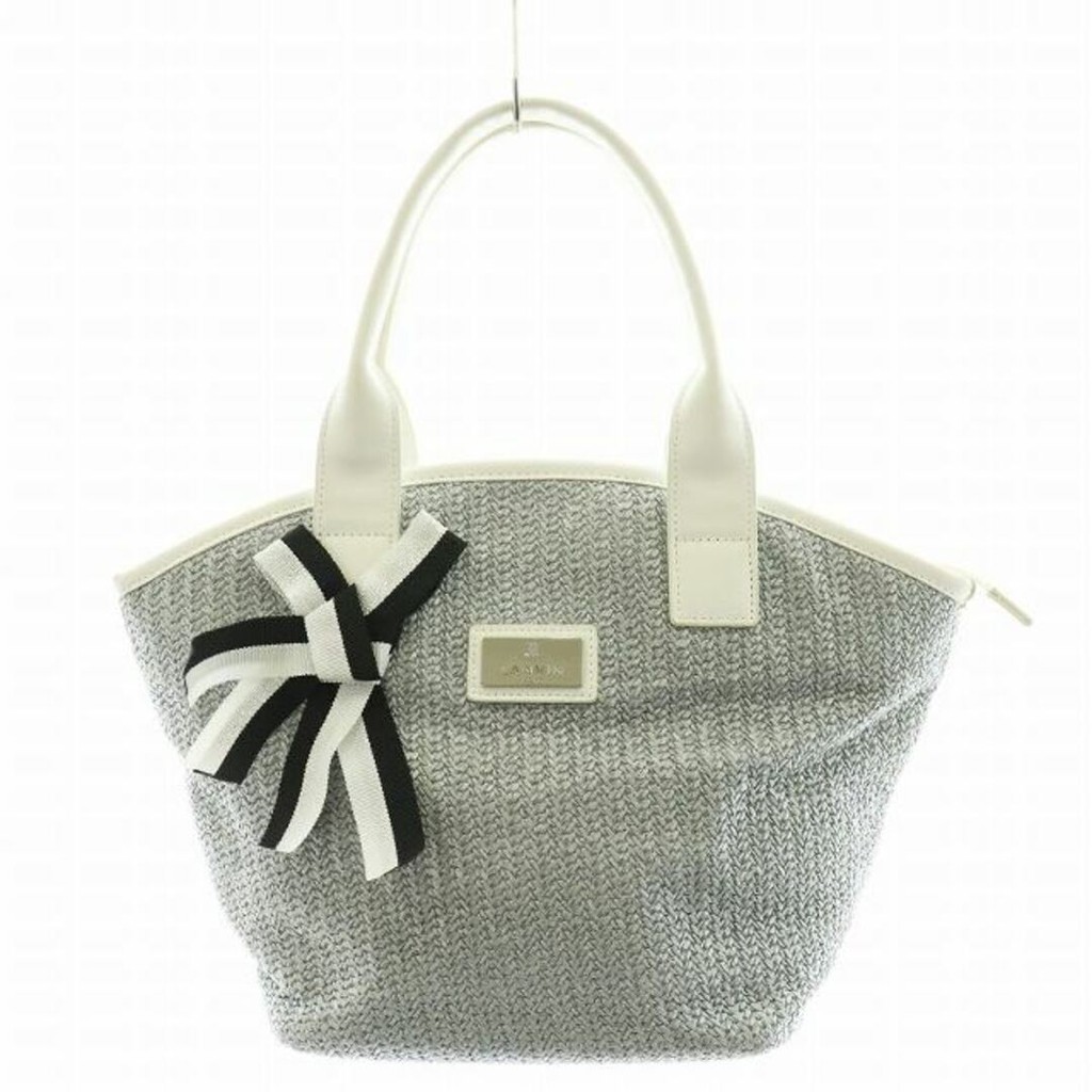 Lanvin tote bag กระเป๋าถือริบบิ้น หนังเทียม สีเงิน สีขาว ส่งตรงจากญี่ปุ่น มือสอง
