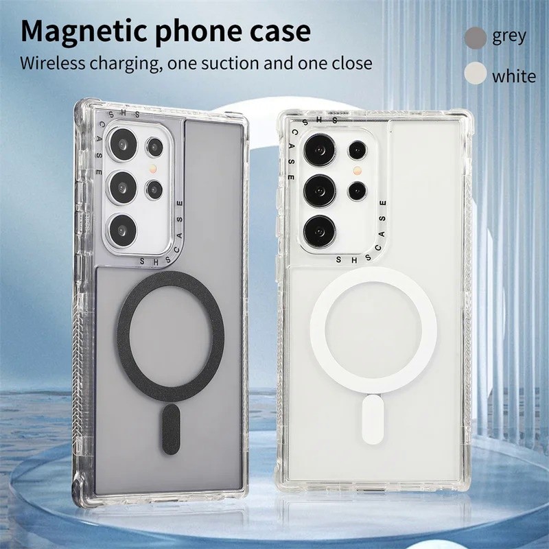 3 in 1ใสแม่เหล็กกันกระแทกกรณีโทรศัพท์สำหรับ S amsung S25 S24อัลตร้า S25 S24บวกไร้สายชาร์จถุงลมนิรภัยสี่มุมป้องกันการวางฮาร์ดปกหลัง
