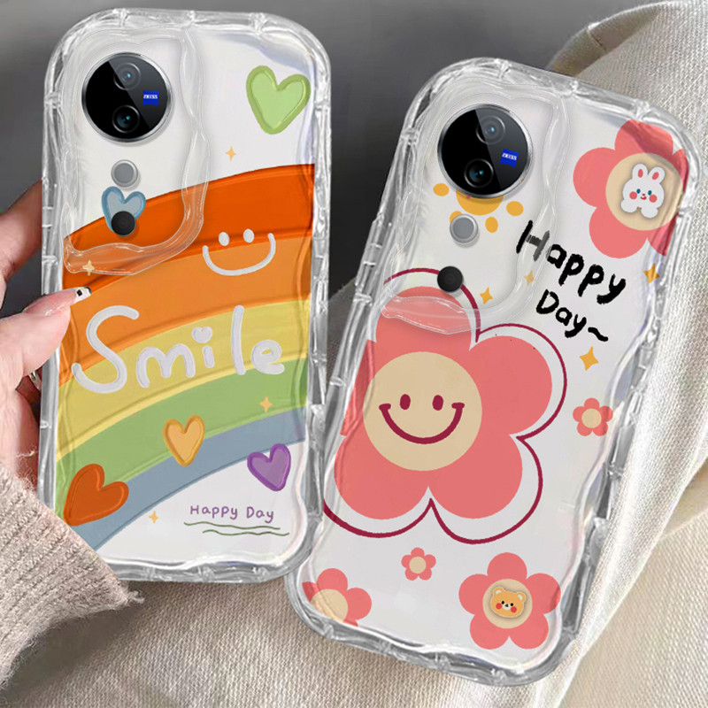 เคส Vivo V40 5G PRO ความงามโปร่งใสกันกระแทกกล้องป้องกันดอกไม้ Soft Wave Edge TPU เคสโทรศัพท์ฝาครอบ