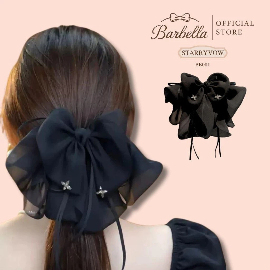 Barbella กิ๊บโบว์ติดผมสีดำ ตกแต่งจี้ดาวหรูหรา รุ่น StarryVow (BB081)