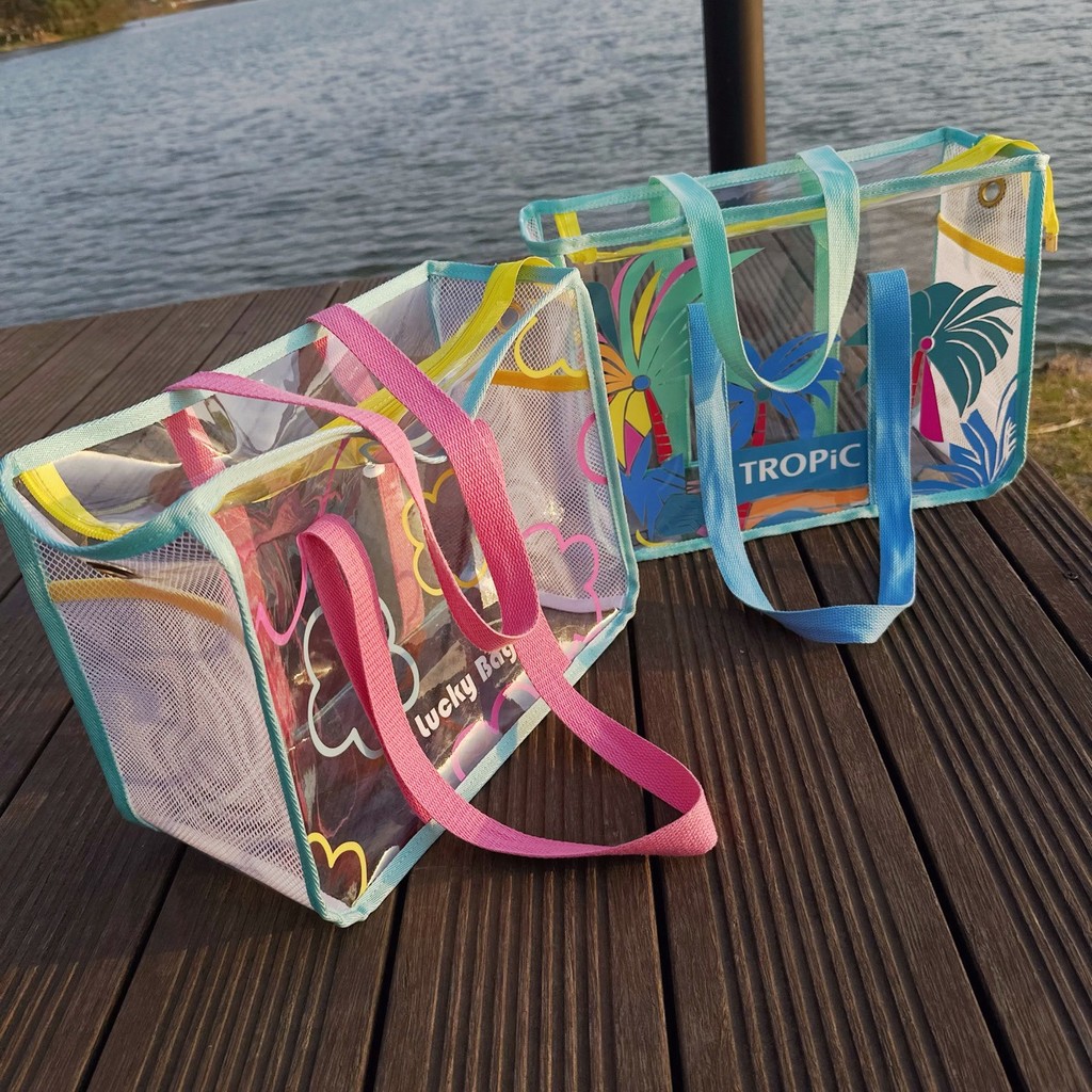 โปร่งใสโปร่งใสว่ายน้ํากันน้ํา Tote Bag ความจุขนาดใหญ่ Jelly Storage Bag Outdoor Travel One-Shoulder Storage Bag