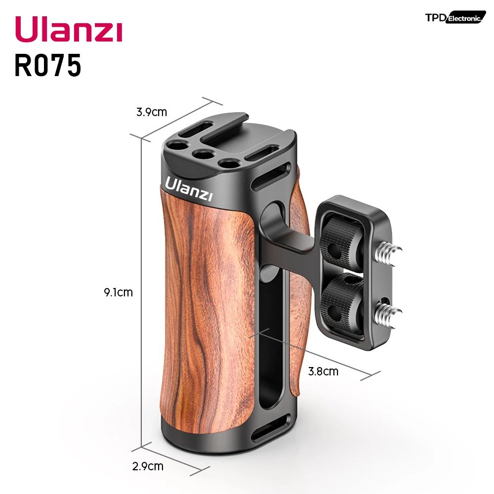 Uranzi Uurig R075 กล้องดิจิตอล SLR ด้ามจับด้านข้างลายไม้ (สำหรับ sony a6400, canon g7x3, instax)