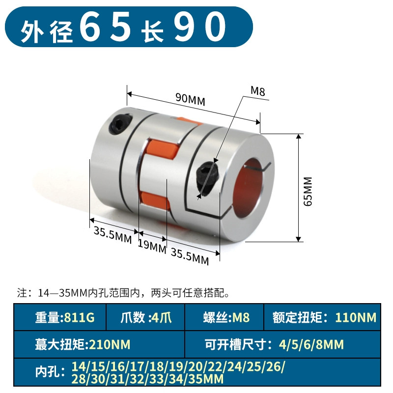 D65L90 พลัมข้อต่อมอเตอร์เพลา Coupler แรงบิดสูง Stepper Servo มอเตอร์สกรูยืดหยุ่นข้อต่อยืดหยุ่น 14 มม