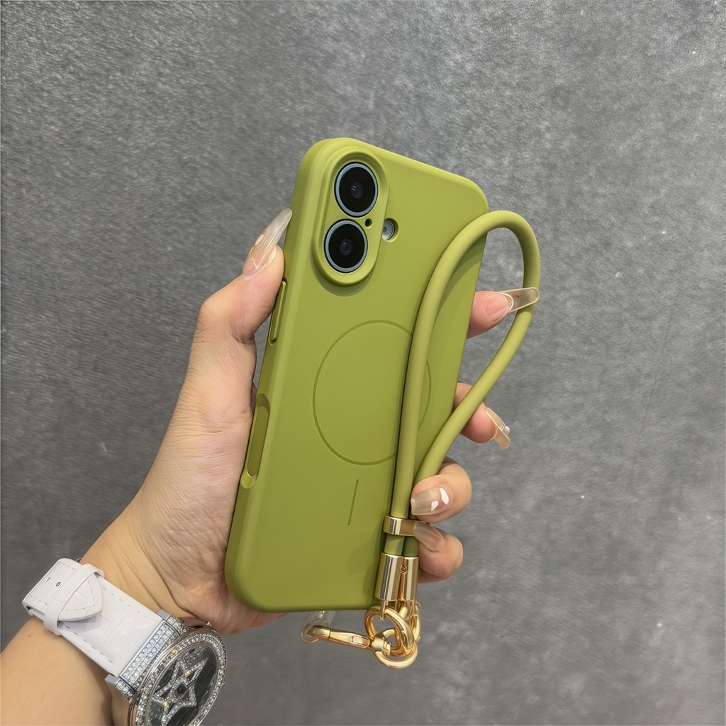 ปลอกใหม่ Morandi ซิลิโคนนุ่มเคสโทรศัพท์พร้อมเชือกเส้นเล็กสําหรับ iPhone 16 15 14 13 12 11 Pro Max 16e X XR Xs Max สายคล้อง 16plus แม่เหล็กกันกระแทกฝาหลัง