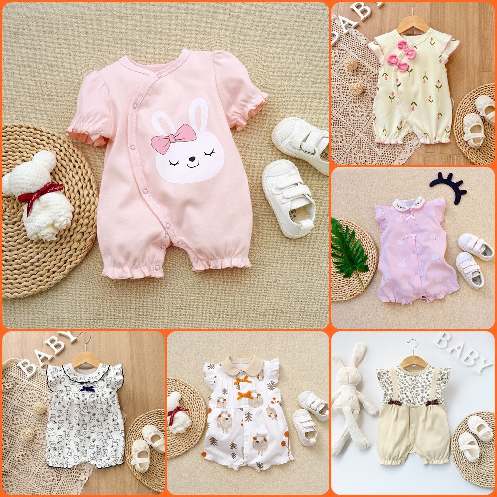 ชุดรอมเปอร์เด็กผู้หญิง แขนสั้น ขาสั้น บอดี้สูทเด็กอ่อน เสื้อผ้าเด็กอ่อน พร้อมส่งจากไทย