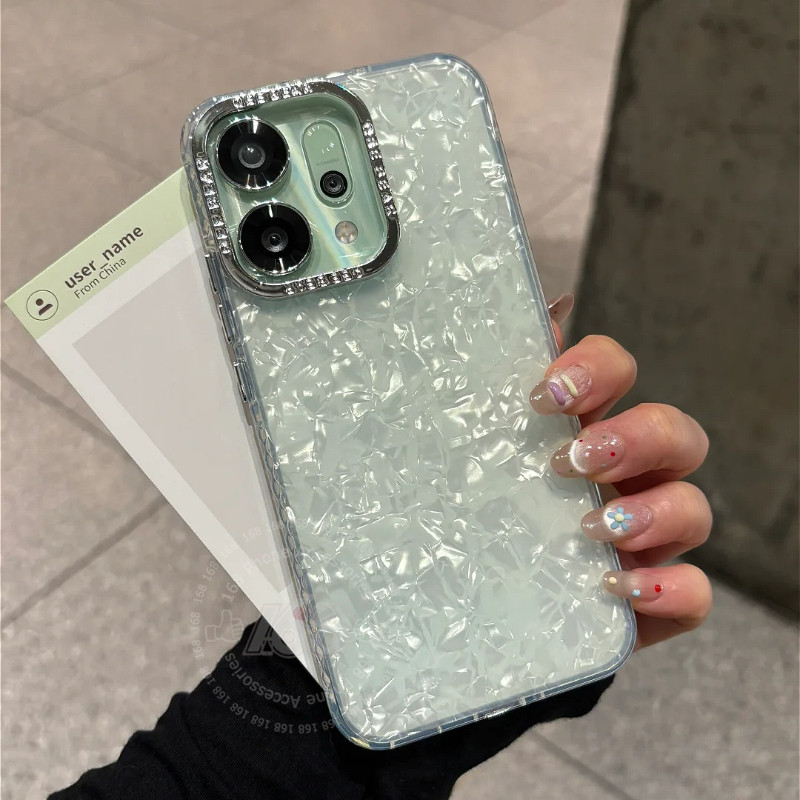 เคส OPPO Reno 14F 14 5G เคสโทรศัพท์ OPPO Reno 14 Pro 5G เคสโทรศัพท์เปลือกหอยสังข์เคลือบเงาเงากันกระแทกเคสโทรศัพท์พร้อมกรอบเลนส์โลหะเคสหรูหราสําหรับเด็กผู้หญิงนักเรียนผู้หญิง