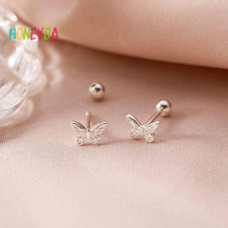 <Honeyba> 1คู่Hollow Bowknotหูกระดูกเล็บGlossyผีเสื้อเกลียวต่างหูสตั๊ดสําหรับผู้หญิงสาวงานแต่งงานใหม่เครื่องประดับFineของขวัญNice