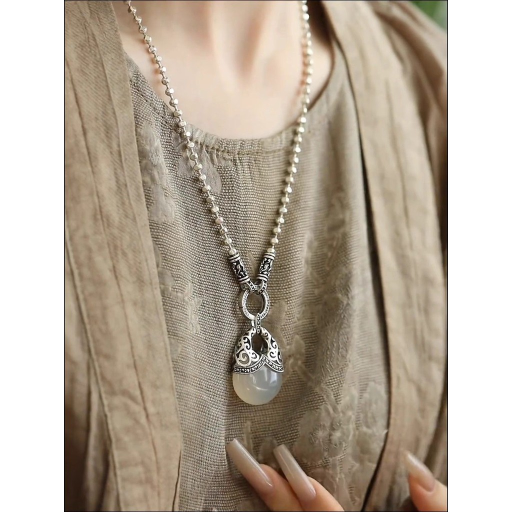 Nb nbn925 เงินสเตอร์ลิง Retro Distressed รอบลูกปัดสร้อยคอ 2024 สไตล์ใหม่สไตล์จีนสร้อยคอเงิน High-End
