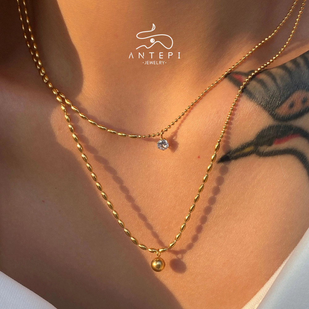 Atp French Vintage Zirconia และชุดสร้อยคอจี้ลูกบอล,สแตนเลสสตีลไทเทเนียม Antiภูมิแพ้สําหรับผู้หญิง