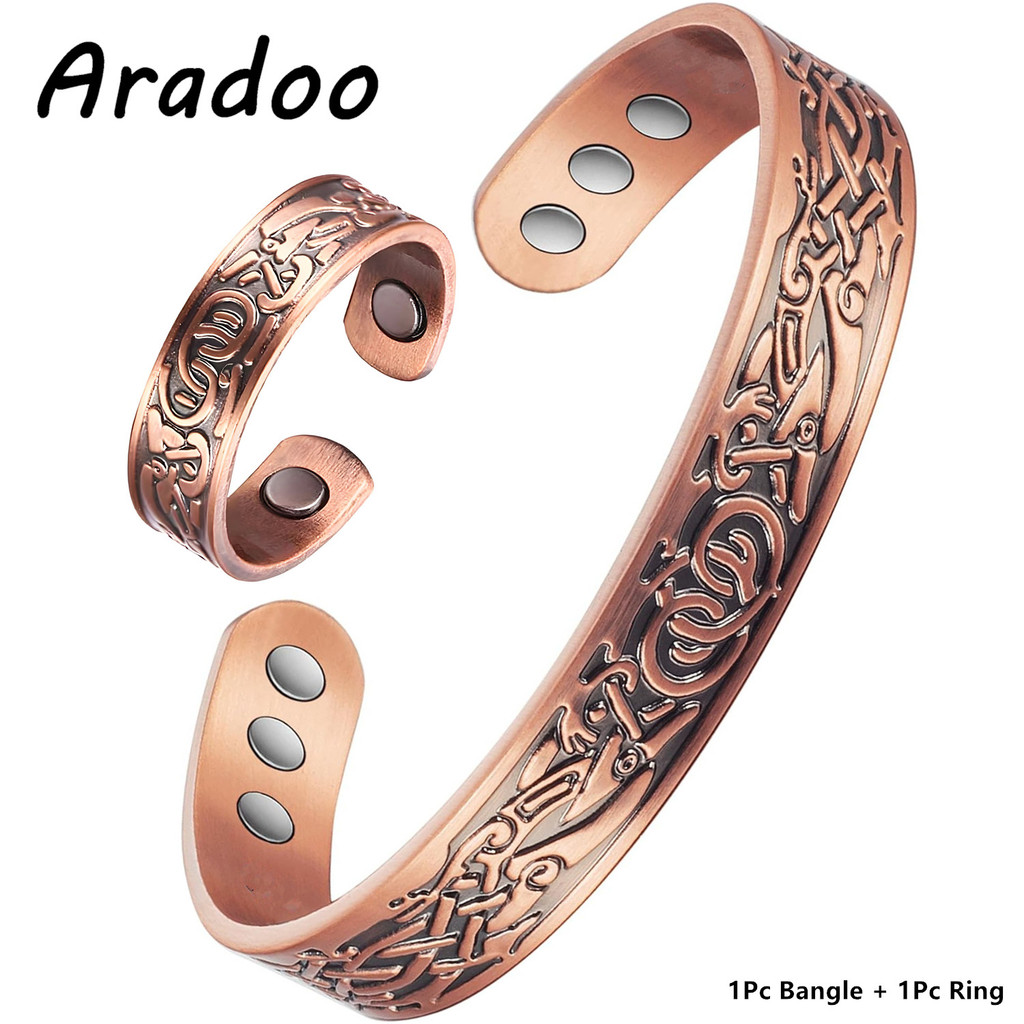 ชุดสร้อยข้อมือและแหวนทอง copper premium แบบมีแม่เหล็ก สำหรับทั้งผู้ชายและผู้หญิง