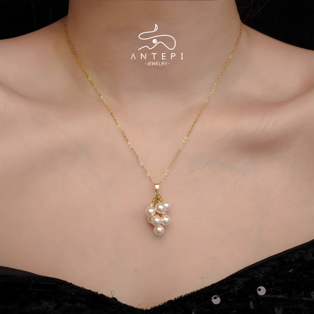 ATP สร้อยคอมุกองุ่นฝรั่งเศส โซ่ไฟฟ้าป้องกันภูมิแพ้สําหรับของขวัญผู้หญิง