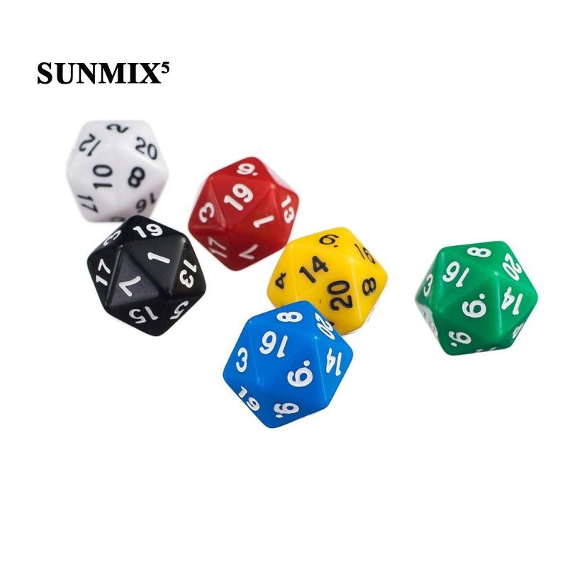 [กีฬาเทรนด์] 6 ชิ้น D20 Gaming Dice Twenty Sided Die RPG หกสีทึบแสง Couleur 1 #
