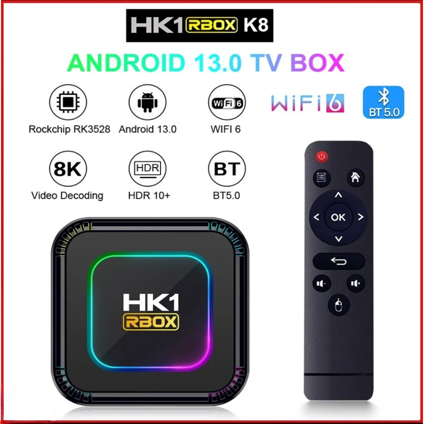 นิว Android TV Box HK1 K8 RK3528 8K Ram 4GB Rom 32GB Android 13 RK3528 Wifi 5G Bluetooth Android box