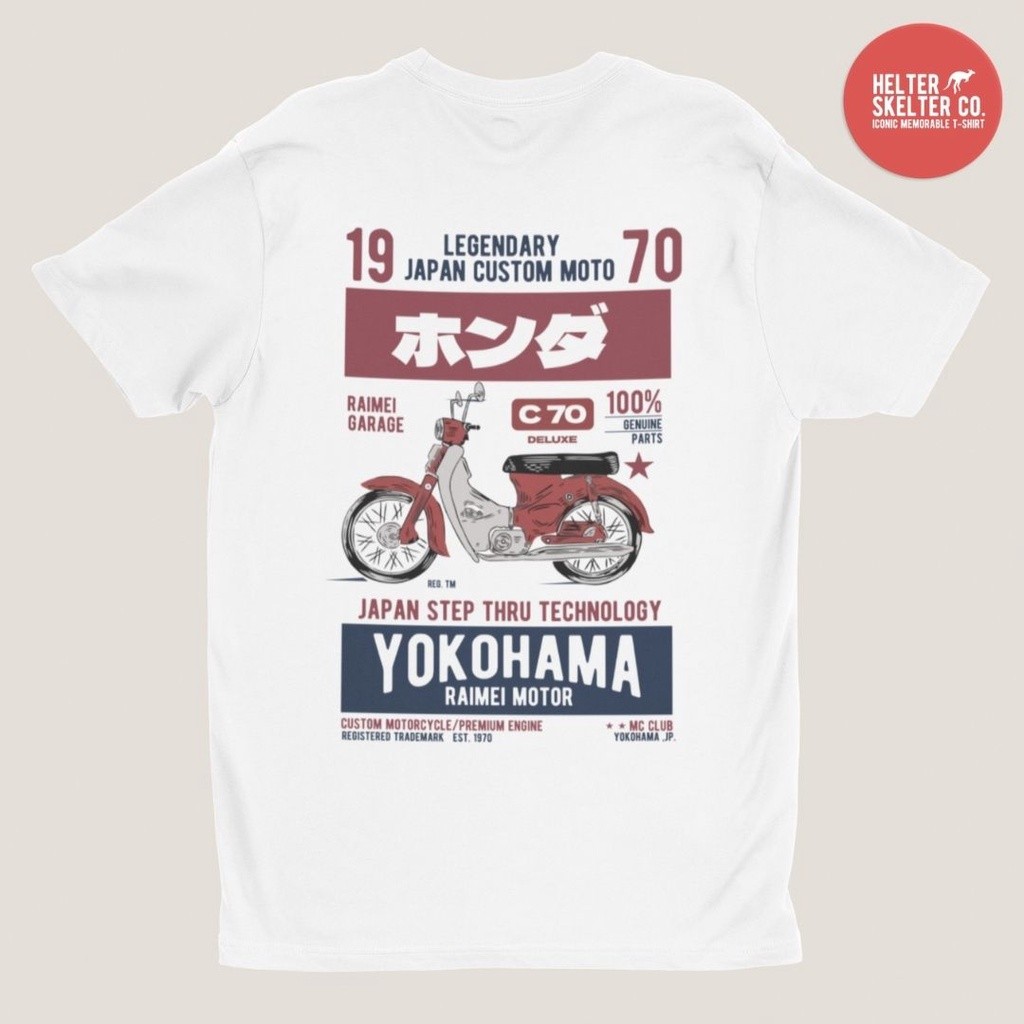 Honda Motorcycle Fan Exclusive Pure Cotton Round Neck T-Shirt Print Honda C70 Motorcycle Pattern, Unisex Retro Style Fusion Fashion, Classic Design All-Match Durable Ready Stock Straight Hair
