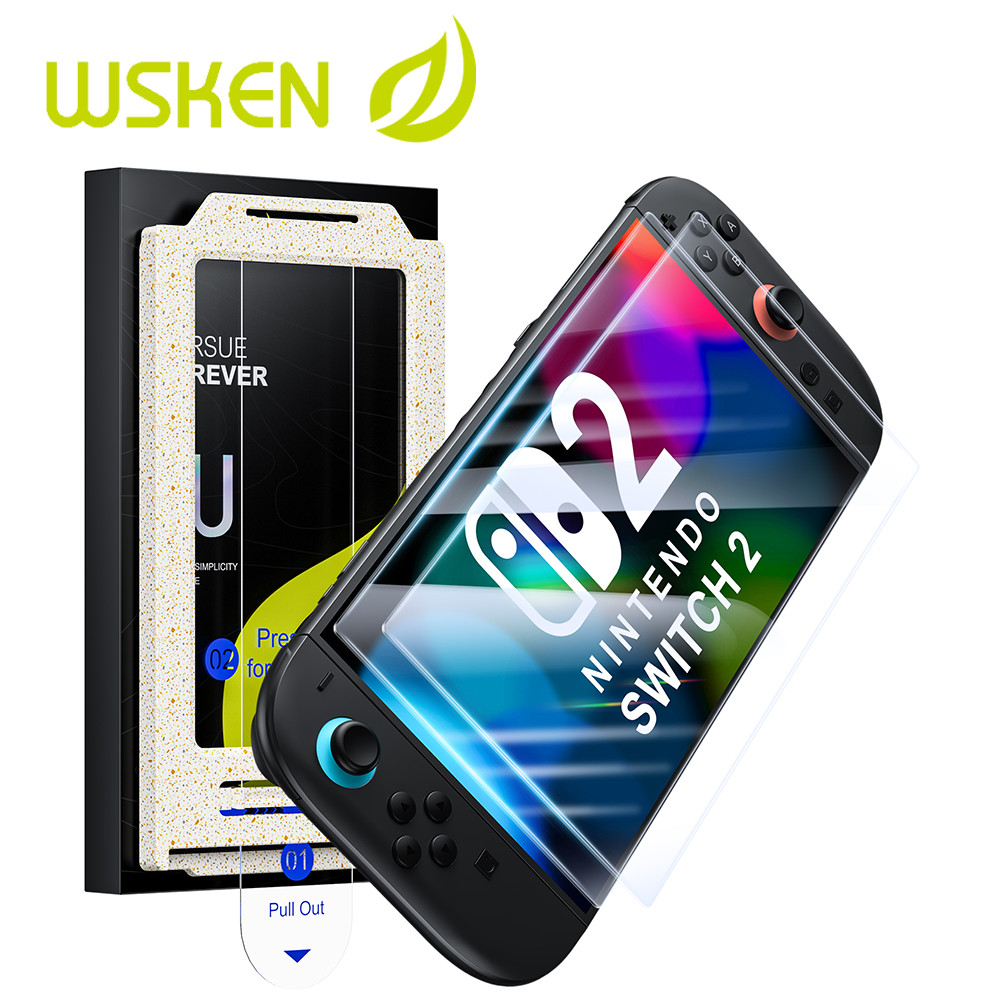 WSKEN 2pc ฟิล์มกันรอยหน้าจอ for Nintendo Switch 2  กันแตก ฟิล์มกระจกนิรภัย ฟองสบู่ศูนย์ ติดตั้งง่าย การกำจัดฝุ่นอัตโนมัติ HD ฟิล์ม