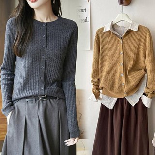 mimi&didi#เสื้อไหมพรม เสื้อคาร์ดิแกนถักแบบเคเบิล แขนยาวคอกลม…